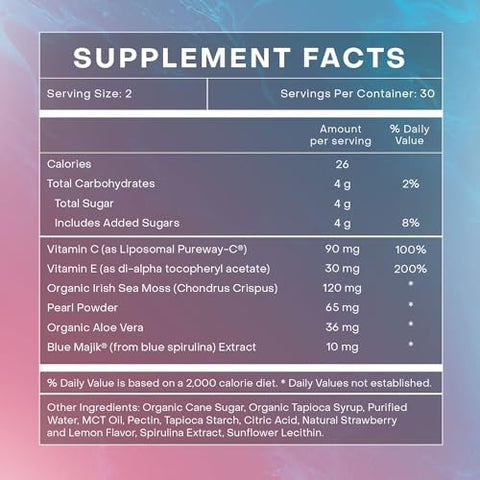 Akasha Superfoods - Sea Moss Glow Gummies – Vitaminas para Cabelo, Pele e Unhas com Seamoss, Pó de Pérola, Vitamina E, Aloe Vera, Vitamina C Lipossomal – Gomas de Sea Moss Irlandês para Mulheres