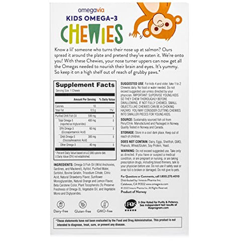 OmegaVia - Omega 3 Gummies – Goma de Gel Mastigável Ultra-Alta em DHA – Omega 3 para Crianças Apoia o Cérebro