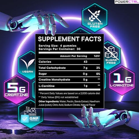 POWERCTRL - Gomas de Creatina com L-Carnitina para Homens – Potencialize seus resultados!