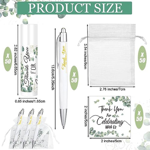 Heigble - Conjunto de 50 Presentes a Granel de Agradecimento Inclui Bálsamos Labiais, Caneta Esferográfica de Apreciação, Cartão de Agradecimento, Bolsa de Presente de Organza com Cordão para Casamentos, Festas de Chá de Bebê e Lembrancinhas