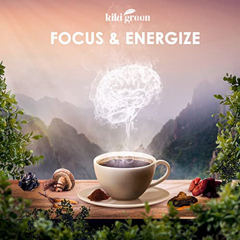 8 Mushrooms Powder Extract – Blend 8 oz – Lion’s Mane, Turkey Tail, Reishi, Chaga, Cordyceps, Maitake, Shiitake – para Foco – Produto de Cogumelos em Pó – 8g - KIKI Green