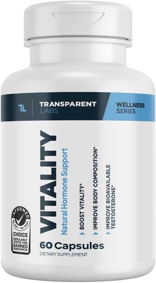 Transparent Labs - Vitality Testosterone Booster – Suplemento de Testosterona para Homens com Ashwagandha KSM 66 e Extrato de Shilajit PrimaVie