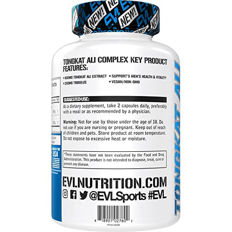 Nutrition Tongkat Ali – Suplemento Vitalidade para a Saúde Masculina – 800mg Tongkat Ali 200mg Tribulus – Suporte de Desempenho – Cápsulas Veganas Livres de Glúten – 30 Porções - Evlution