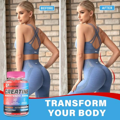 Euapeark - Gummies de Creatina Monohidratada para Mulheres, Pré-Treino de Creatina em Gummies, Taurina – Marca de Produto