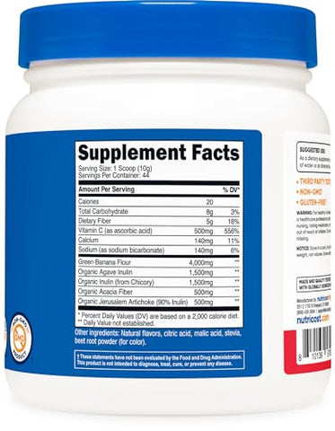 Pó de Fibra Prebiótica (454g, Sabor Frutas Vermelhas) – Saúde Digestiva, Suplemento de Fibra Natural, Mistura de Fibras Vegetais Solúveis - Nutricost