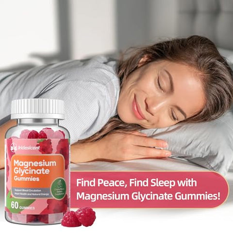 IRIDESICENT - Magnesium Glycinate Gummies 400mg – Suplemento de Magnésio Vegano, Sem Açúcar, com Magnésio L-Treonato 200mg, Ashwagandha e Zinco – 120 Unidades de Sabor Cereja