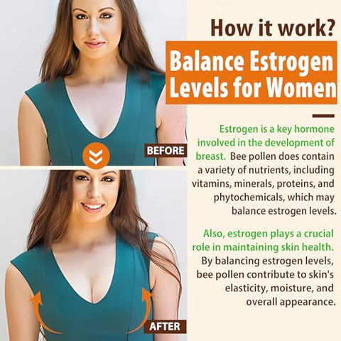 Nextdia - Bee Pollen Gummies Orgânicos 1000mg p/ Crescimento dos Seios c/ Própolis, Geléia Real, Sem Açúcar – Rico em Vitamina B, Antioxidantes, Aminoácidos – Suplemento de Pólen de Abelha p/ Pele