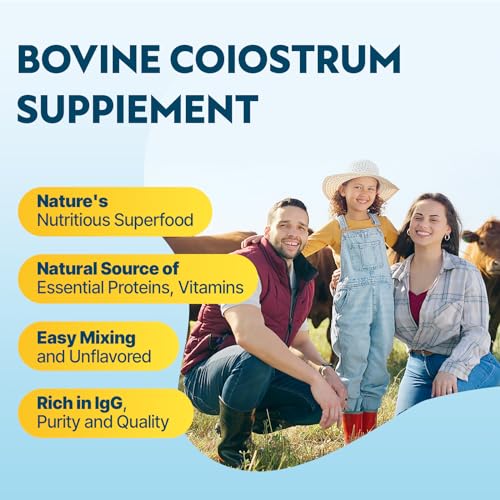 Energievoll - Suplemento em Pó de Colostro Bovino – 60%% IgG 3000 mg para Intestino, Crescimento Capilar, Beleza e Imunidade, Fácil de Misturar, Sem Sabor (50 Porções)