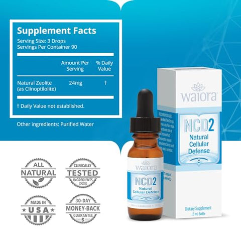 NCD2 Gotas Líquidas de Zeólita Ativada, Limpeza Natural do Corpo e Suporte ao Sistema Imunológico, Equilíbrio do pH, Intestino Saudável e Resposta Inflamatória, 100% Natural, Não Tóxico - Waiora