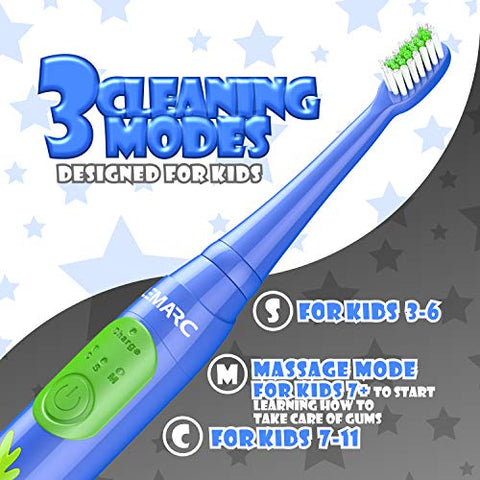 LEMARC USA - Escova de dentes elétrica SuperSonic Kids com 8 cabeças de escova DuPont, recarregável via USB, controle de velocidade de vibração e modo de massagem, temporizador de 2 minutos, à prova d’água, para crianças a partir de 3 anos