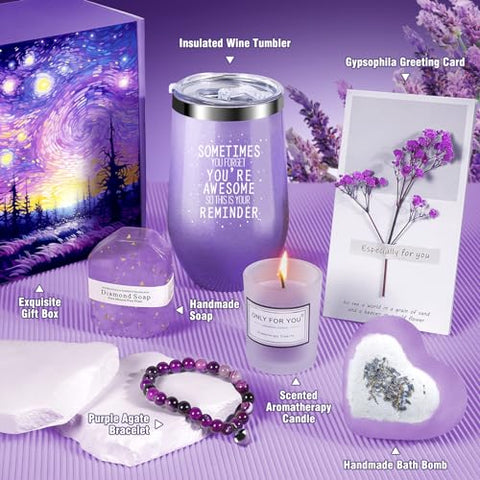 Apjielop - Presentes de Aniversário para Mulheres – Conjunto de Cesta de Presentes Relaxantes de Spa de Lavanda para Mulheres, Mãe, Irmã, Melhor Amiga, Esposa, Namorada, Ela – Dia das Mães, Natal, Feliz Aniversário para Mulheres