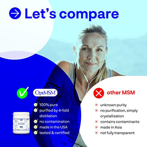 KALA HEALTH - OptiMSM – Pó de Suplemento de Metilsulfonilmetano MSM Puro – Orgânico, Sem Glúten, Não-OGM – Cristais/Pó de Enxofre Opti MSM para Crianças e Adultos – 100% Natural