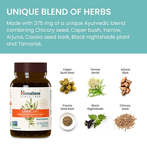 LiverCare: Fórmula Herbal para Limpeza e Suporte ao Fígado, Produção de Bile, Eliminação de Toxinas, Vegan, Não-OGM, 375 mg, 90 cápsulas - Himalaya
