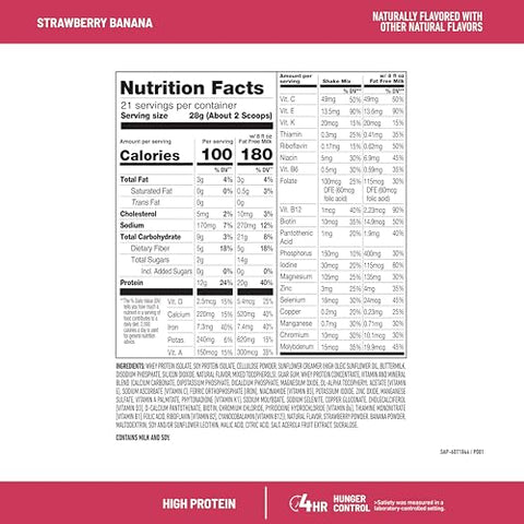 Smoothie Mix Plus Fruit Powder – Alto teor de proteína, substituto de refeição em pó, rico em fibras e vitamina C – 21 porções, 585g, Morango Banana - SlimFast