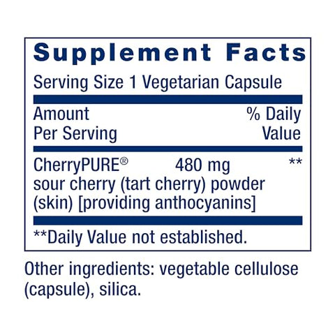 Tart Cherry com CherryPURE® – Antocianinas, Estresse Oxidativo, Recuperação Muscular, Suporte ao Exercício, Conforto Muscular – 60 Cápsulas Vegetarianas, Livre de Glúten, Não-OGM - Life Extension