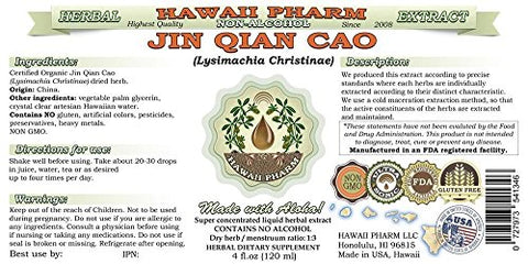 Jin Qian Cao Extrato Líquido Sem Álcool, Erva Seca Glicerina Jin Qian Cao Hawaii Pharm Suplemento Herbal Natural 120 ml