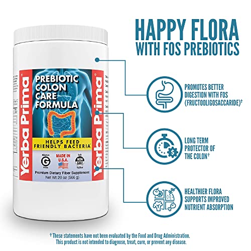 Fórmula de Cuidado do Cólon Prebiótico, 20 oz Pó com FOS – Fibra Natural de Psyllium, Magnésio, Selênio – Não-OGM, Sem Glúten, Suplemento Diário Vegano – para Homens - Yerba Prima