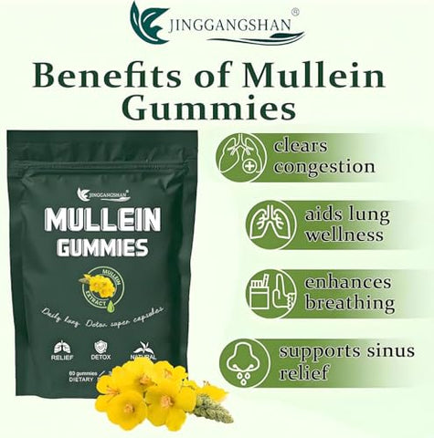 Generic - Gomas de Mullein para Saúde Respiratória | Suplemento Alimentar de Erva de Mullein 1000mg, Sabor Pera | Cuidado Diário para os Pulmões