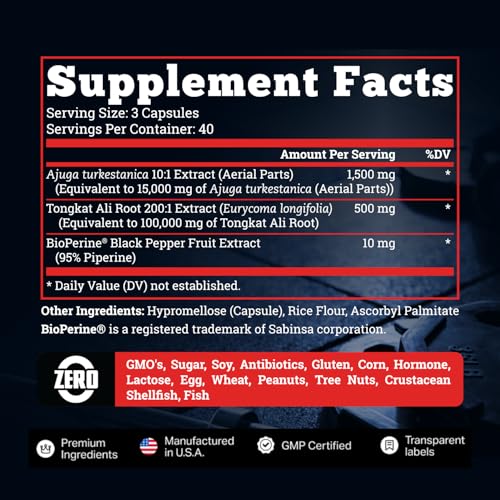 Old School Labs - Turkesterone 15,000mg [Potência Máxima] BioPerine® para Alta Absorção com Tongkat Ali – Aumente o Crescimento Muscular Magro
