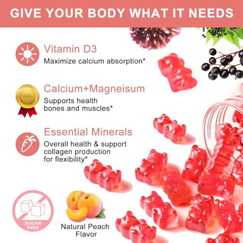 Mulittea - Gomas de Cálcio 1200mg com D3, K2, Zinco – Complexo de Plantas de Cálcio e Magnésio com Glicinato, Potássio e Vitamina C