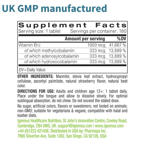 Igennus Healthcare Nutrition - Super B12-Complex 1000mcg, Sublingual – Energia e Saúde com Vitamina B12  Super B12