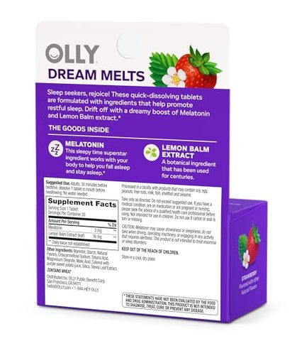 Sleep Fast Dissolves – 3mg Melatonina, Melissa, Sabor Morango – 30 Unidades - OLLY
