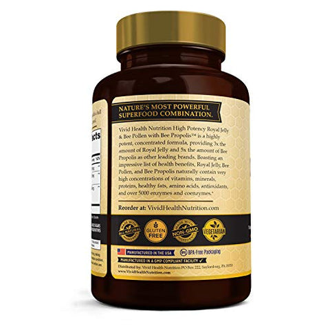 Vivid Health Nutrition - Cápsulas de Geleia Real de Alta Potência e Pólen de Abelha, 90 Unidades