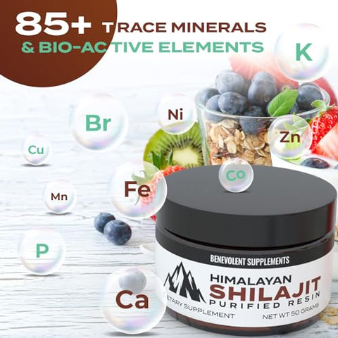 Benevolent Nourishment - Shilajit Puro do Himalaia Resina 1500mg | 40%% Ácido Fúlvico (Potência Máxima) | Natural para Homens | Marca: Shilajit Himalaia