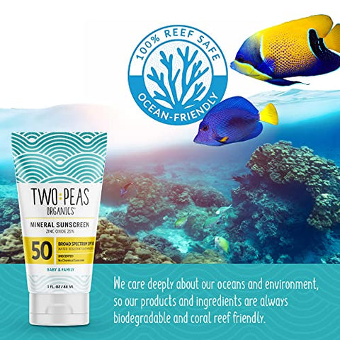 Two Peas Organics - Protetor Solar Orgânico Natural FPS 50 – Seguro para Recifes de Corais – Bebê, Criança – 100ml