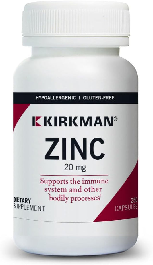 Zinco 20mg – 250 Cápsulas – Suporte Imunológico – Alta Absorção – Hipoalergênico - Kirkman