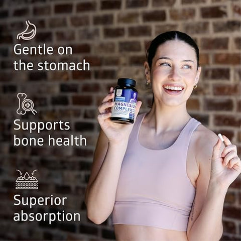 Number One Nutrition - N1N Complexo de Magnésio Premium – Suplemento de Magnésio de Alta Absorção para Mulheres e Homens para Apoiar a Regularidade e a Saúde Óssea – 120 Cápsulas Vegetarianas