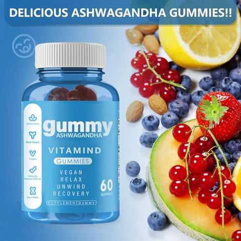 Flostmourne - Ashwagandha Gummies Vegan – 60 Unidades – Mixed Berry, KSM-66 – Sem Glúten, Não-OGM – Base Vegetal – 60g