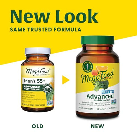 Men’s 55 Advanced Multivitamínico para Homens – Fórmula Médica – Colina, Vitamina D, Vitamina B12 – Além de Alimentos Reais – Suplemento para Saúde Cerebral de Adultos - MegaFood