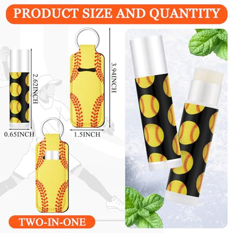 Conjunto de 18 Batons e Porta-Batom Hidratante em Chaveiros – Presente para Equipe de Adolescentes, Meninas e Meninos – Festa Esportiva (Softball) - Swiffen