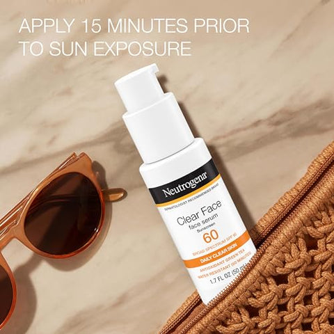 Protetor Solar Neutrogena Clear Face Serum com Chá Verde, FPS 60, Proteção UVA/UVB Leve, Não Comedogênico – 50g