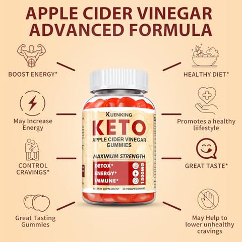 Regio - Keto ACV Gummies Fórmula Avançada, Gomas de Vinagre de Maçã com Romã e Beterraba em Pó B12, 1500MG Vegan Non GMO 60 Gomas