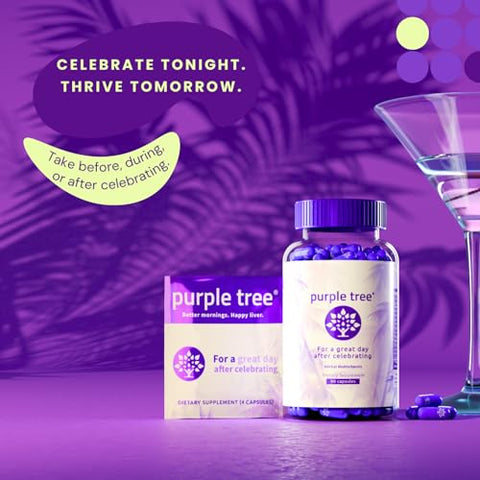 purple tree - Vitaminas pós-celebração da árvore roxa | Suporte ao fígado, repositor corporal, hidratação rápida | DHM, Cardo Mariano, Eletrólitos, Vitamina B, Casca de Salgueiro