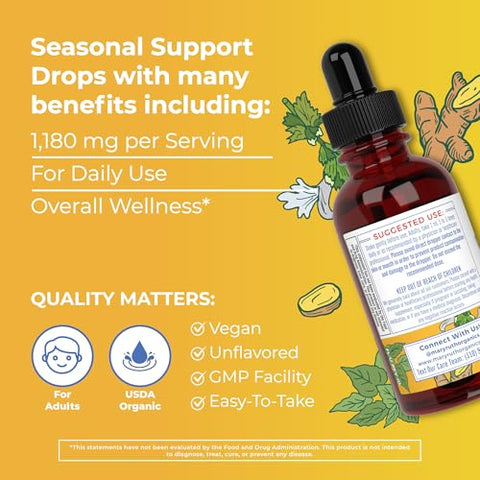 Extrato Líquido de Suporte Sazonal Mistura Herbal Raiz de Gengibre | Bromelina | Folha de Urtiga Orgânica | Mistura Herbal 4 | Ervas Tradicionais | Não-OGM | Vegano | Sem Glúten | 30ml - MaryRuth Organics