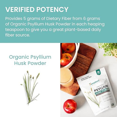 Psyllium Husk Powder Orgânico, Suplemento Diário de Fibras Alimentares, Regularidade, Controle do Apetite, Certificado Orgânico pelo USDA, Não-OGM, Sem Cores Artificiais, Sem Sabor, 100% Natural - Himalaya