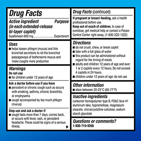 Guaifenesin Alívio da Tosse e Muco Comprimidos de Liberação Prolongada, 600 mg, 12 Horas Expectorante Caplet 100 Unidades - Amazon Basic Care