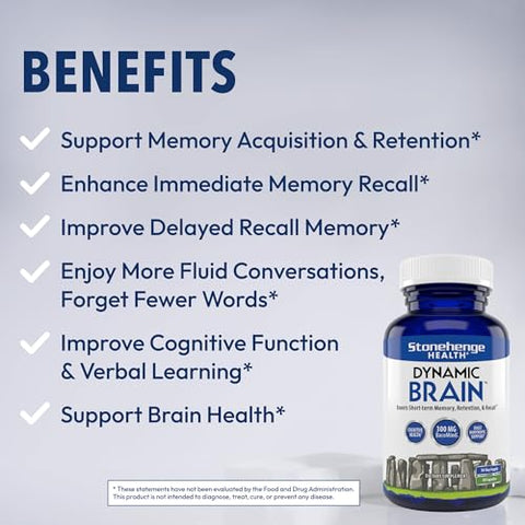 Suplemento Dinâmico para o Cérebro com Nova Fórmula e BacoMind para Aquisição e Retenção de Memória - Stonehenge Health
