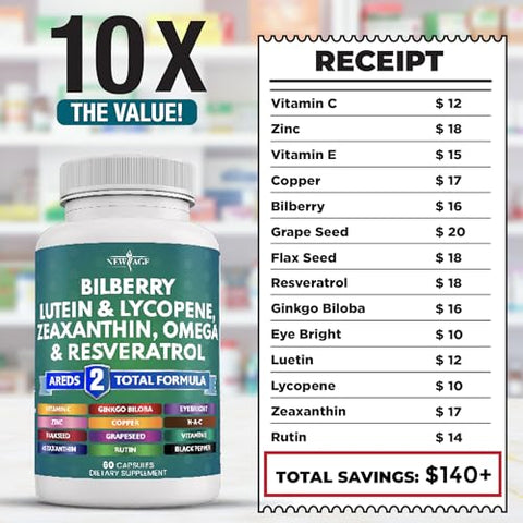 Vitaminas para a Saúde Ocular com Mirtilo 6000mg Luteína – 60 cápsulas - NEW AGE