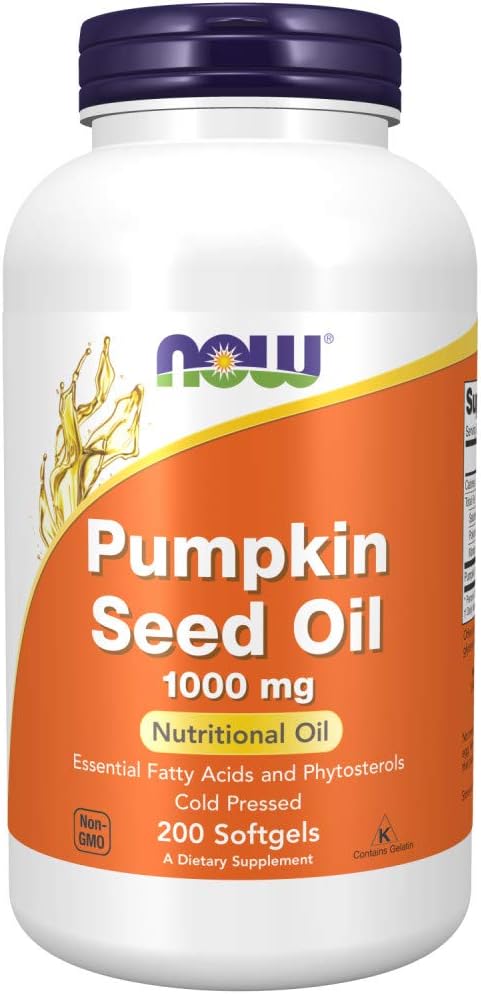 Óleo de Semente de Abóbora 1000 mg NOW Foods com Ácidos Graxos Essenciais e Fitosteróis, Extraído a Frio, 200 Softgels