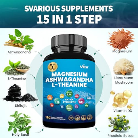 Balance – Suplemento de Saúde com Magnésio Glicinato, Ashwagandha, L-Teanina e Mistura Herbal (120 Cápsulas) - VEV