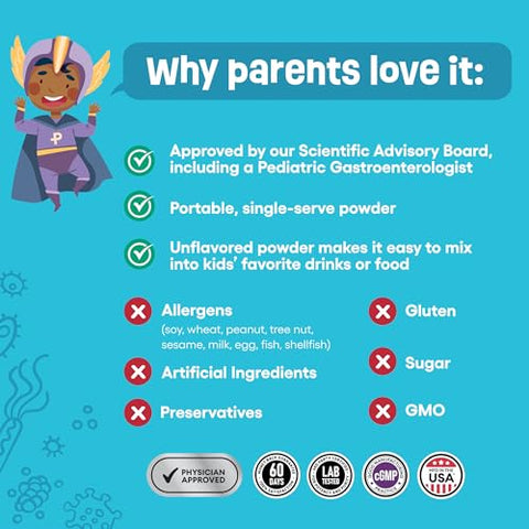 Physician's CHOICE - Physician’s Choice Kids Probiotic Prebiotic Fiber Packets – Suporte à Regularidade e Constipação Ocasional (Idade 1+)