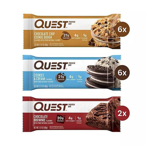 Barras de Proteína Quest Sem Glúten, Pack Sortido | 6 Cookie Dough de Chocolate Chip, 6 Cookies | 12 Unidades | Embalagem Variada - JÁCLER