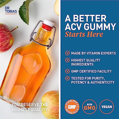 Gomas de Vinagre de Maçã, 500 mg de Vinagre de Maçã com Mãe, Folate, B12 – Benefícios para a Saúde - Dr. Tobias
