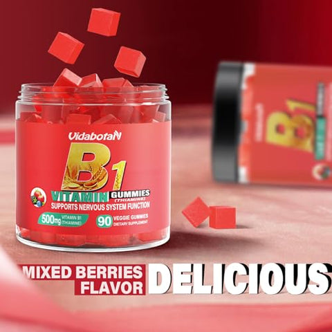 vidabotan - Gomas de Vitamina B1 sem açúcar 500mg – Suplemento de Tiamina B1 para Adultos