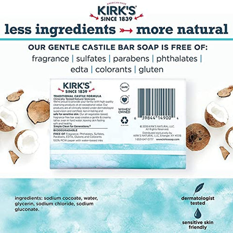 Kirk's - Sabonete de Coco Castile Original Kirk’s Sem Fragrância 113 g (Pacote com Múltiplas Unidades)