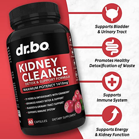 DR. BO - Suplemento Suporte Detox para Limpeza Renal – Natural Cranberry, Bagas de Zimbro, Buchu – Marca